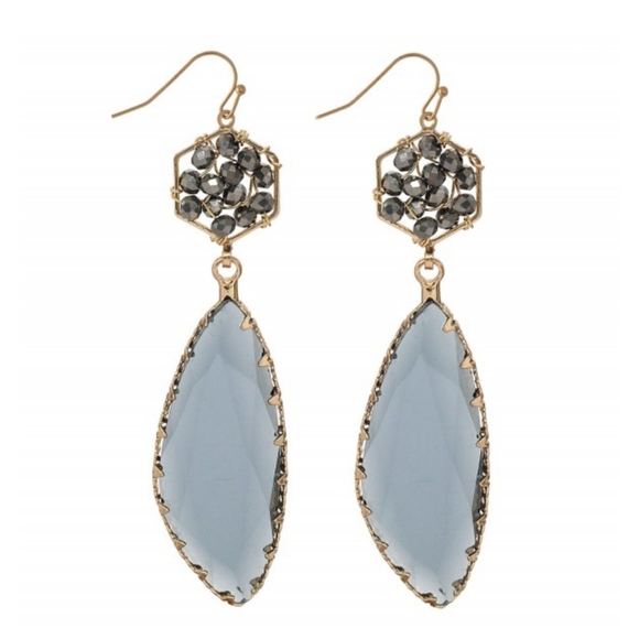 Jewelry - Gray Crystal Drop Earrings with Beaded Accent